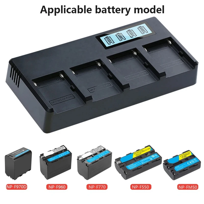 NP F970 F960 NP F770 배터리 고속 스마트 충전기, 소니 F750 F950 NP-F550 NP-FM50 FM500H QM7 EU 플러그, 4 채널 블랙, 1 개