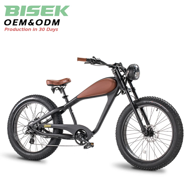 Clrak 350W 500W 750W Electric Mountain Bike Vintage Retro Fat Tire 48V Disc Brake 36V Lithium Battery Powered E Bike