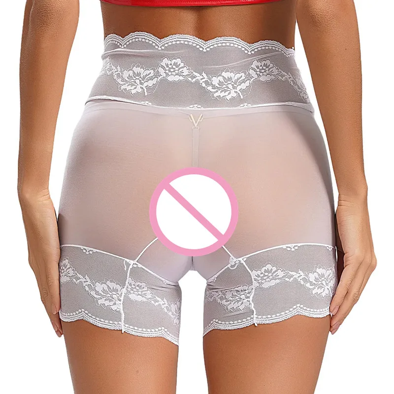 Short de sécurité taille haute en dentelle transparente pour femme, sous-vêtement moulant, lingerie amusante, vêtements de nuit flirty, sexy