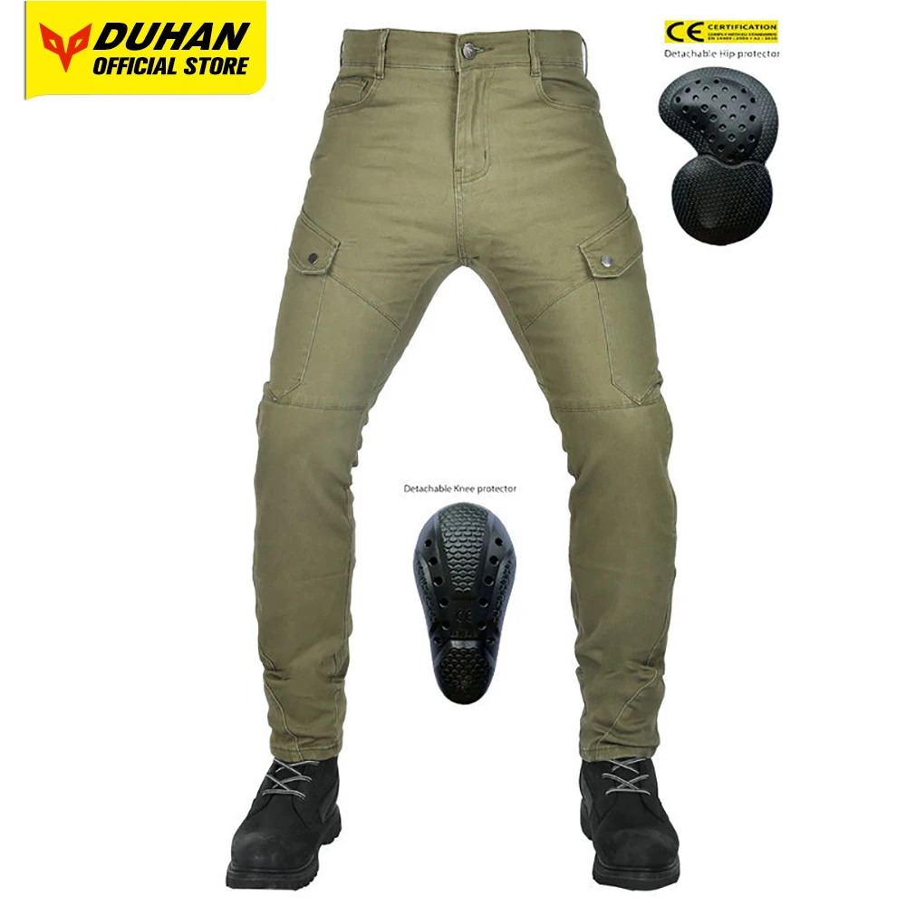 VOLERO Retro Motorcycle Jeans Army Green Motorcycle Riding Pants Slim Fit Motocross Pants Built-in Protective Equipment