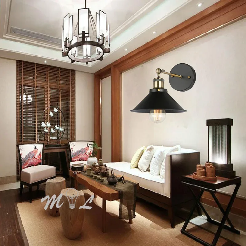 Vintage Wall Lamps Simple Iron Wall+lamps Kitchen Fixtures Wall Sconces Loft Stair Lighting Living Room Wall Lamp E27 Luminaires