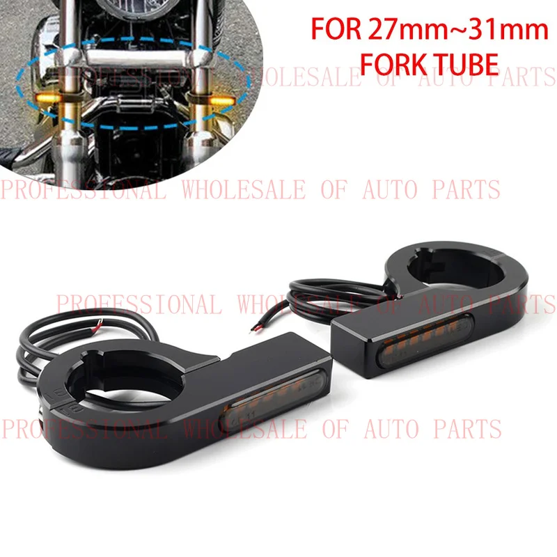 V+ V+ Black Motorcycle LED Fork Turn Signal Light Indicator Amber For Yamaha Harley