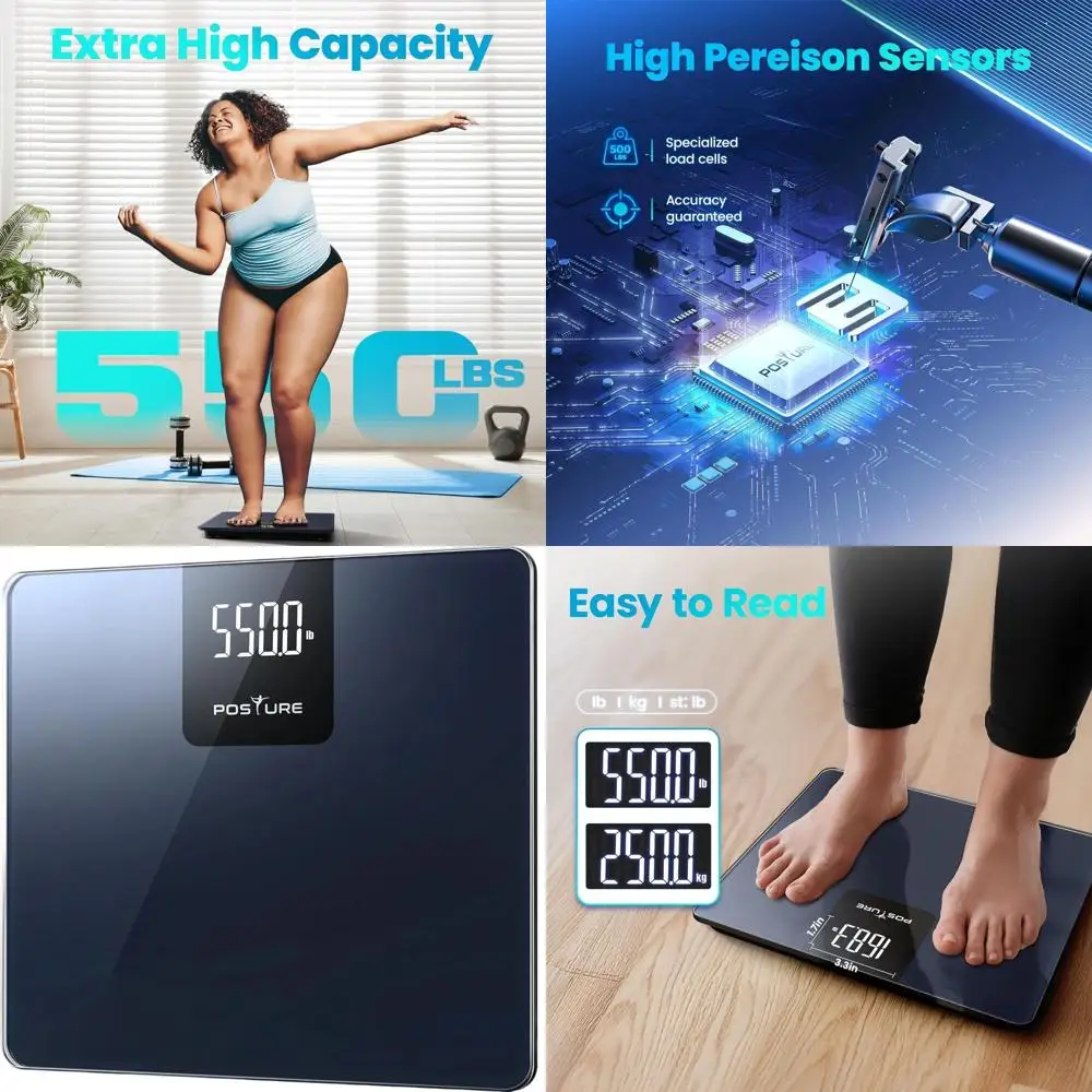 

High-Precision 550lb Digital Scale with Wide Tempered Glass Platform and Large LED Display for Home Use