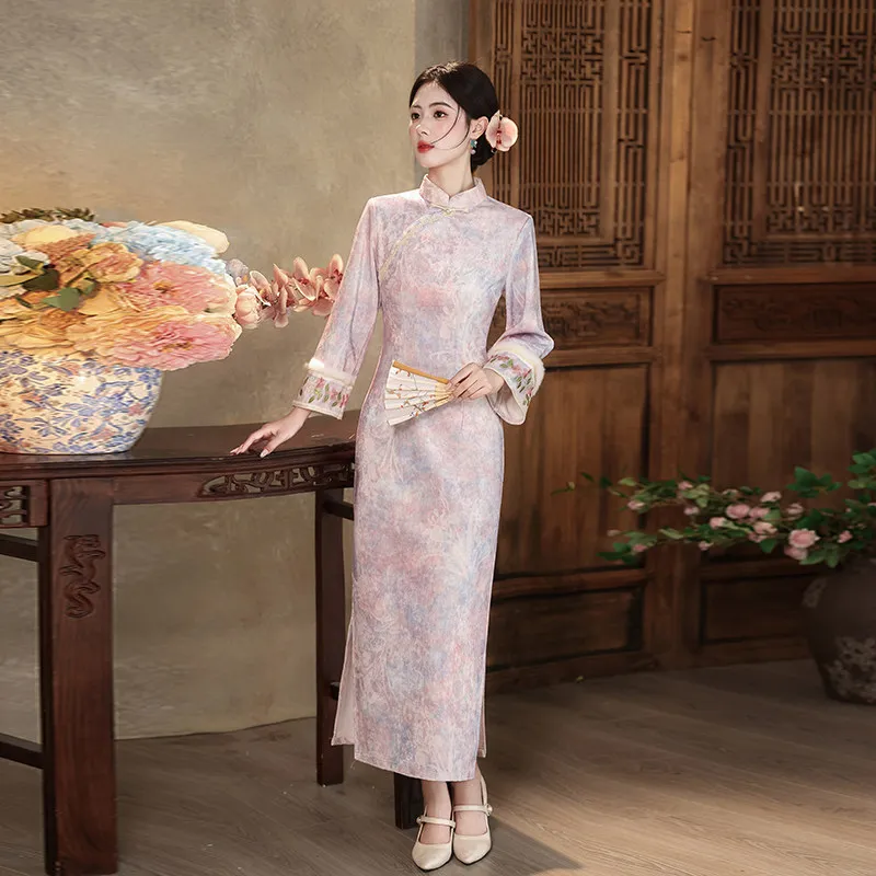 Purple Thickened Winter Clothing New Chinese Style Long Sleeved Cheongsam Improved Young 2027 Women's Autumn Qipao Dress