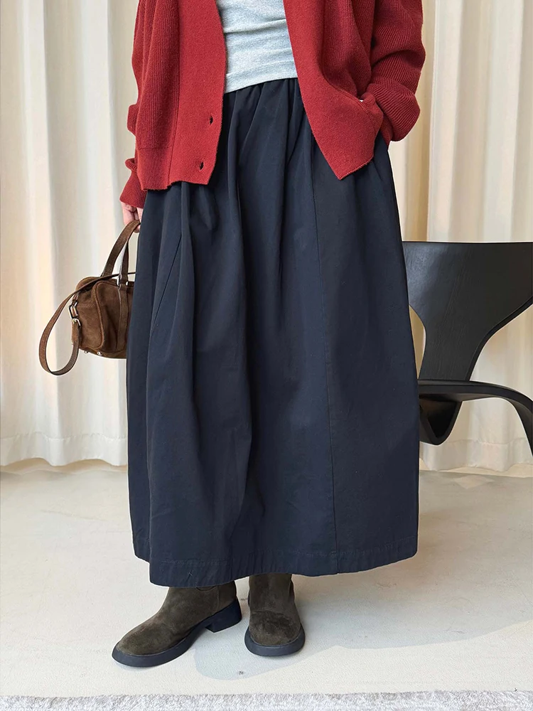 FANAN 미니멀리즘 여성용 A라인 스커트 신축성 있는 하이 웨이스트 한국 스타일 루즈한 의류 패션 여성 스커트 2026 봄 신상