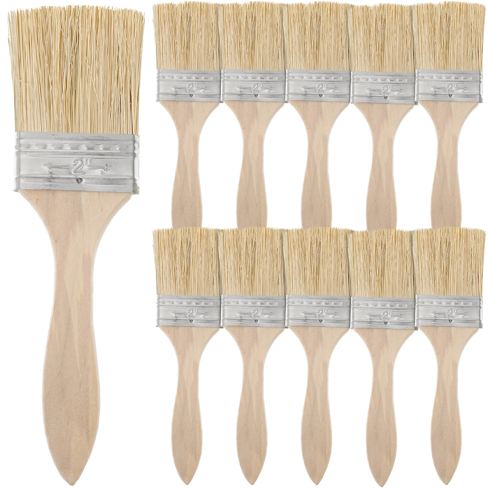 10 Pcs Paint Brushes 2 Inch White Wood Handle Dense Bristles Efficient Application Comfortable Grip Versatile Use Wall