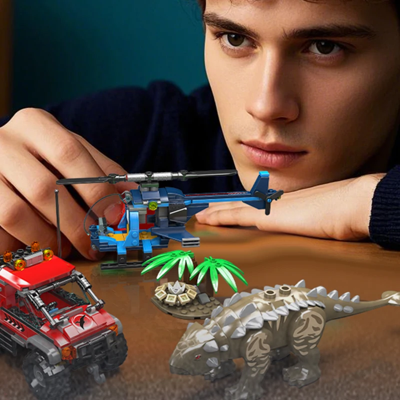 29004 403PCS Ankylosaurus Elicottero Campo Building Blocks Dinosauro Uovo Modello Kit Piccole Particelle Ornamenti Giocattoli Regalo Del Capretto