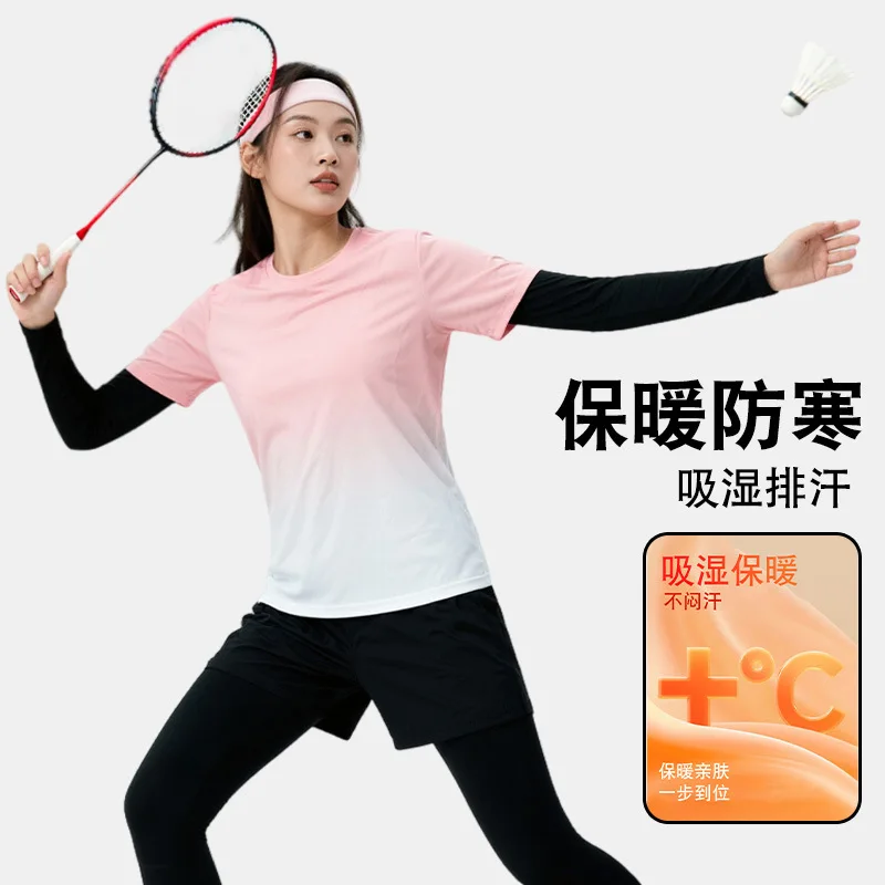Breahable Badminton Suit T-shirts with Shorts Compression Long Sleeve Tops Leggings 4pcs Set Quick-dry Sportswear for Women Men