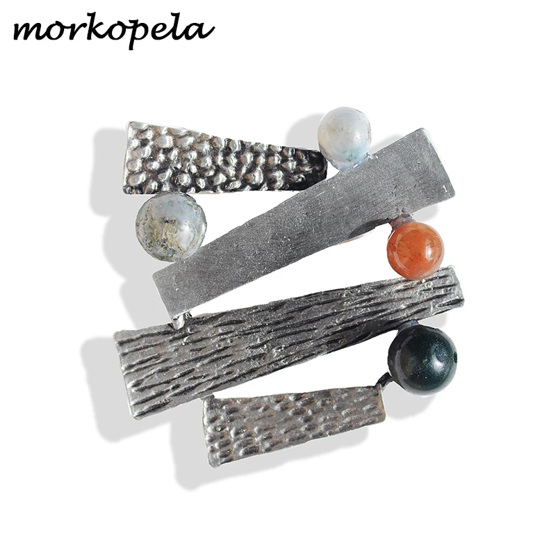 Morkopela Natural Stone Brooch Pin Vintage Brooches for Women Large Broach Suit Dress Pin Jewelry Party Pins Accessories