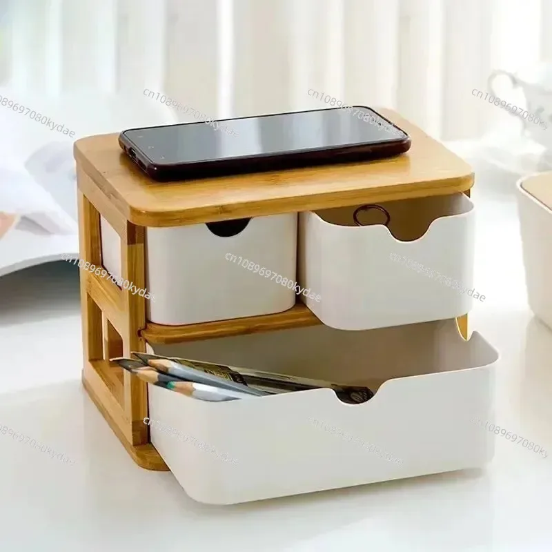 Multi-layer Bamboo Fiber Desktop Storage Rack Drawer Style Cosmetic Home Biodegradable Bamboo and Wood Storage Decoration