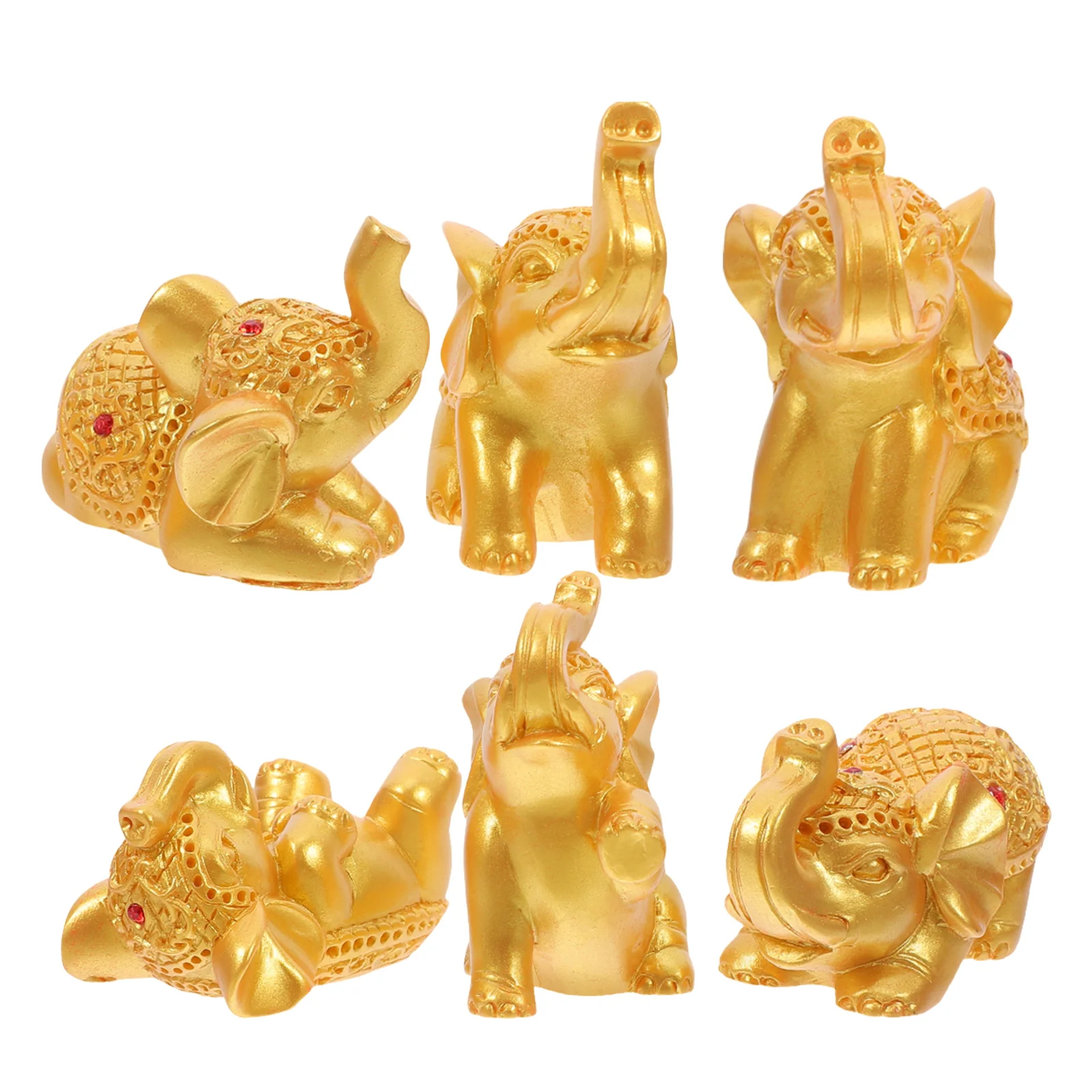 

6pcs Resin Elephant Statue Home Decor Shelves Ornament Craft Figurines Small Lucky Feng Shui Desk Table Bedroom Living Room