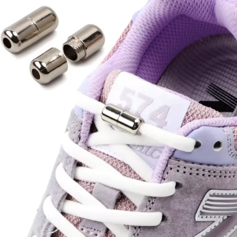 Afbeelding 6: Elastische Veters Sluitingen Metalen Capsule Lock Gespen Tip Uiteinden Geen Stropdas Schoenveters Tieless Elastische Luie Schoenveter Accessries