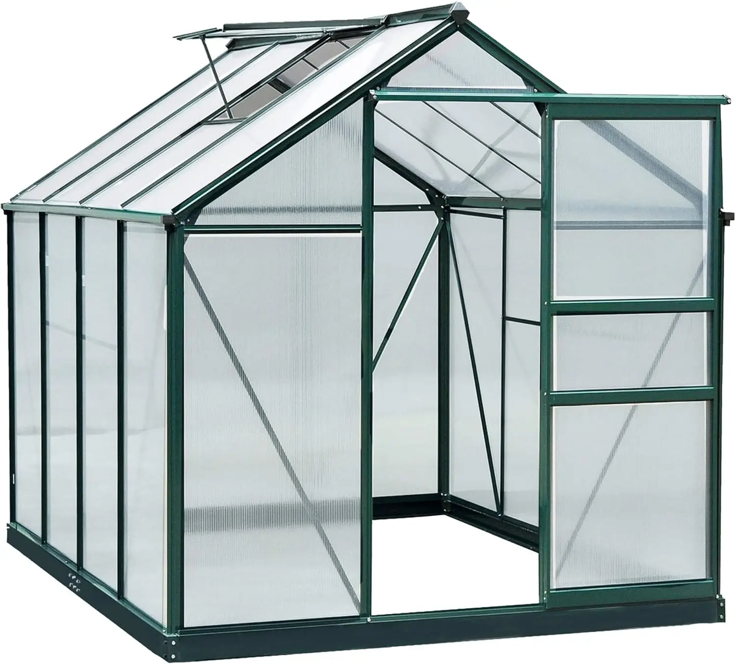 Outsunny 6' x 8' Greenhouse for Outdoors, Polycarbonate Greenhouse with Rain Gutter and Roof Vent, Aluminum Walk-in Green