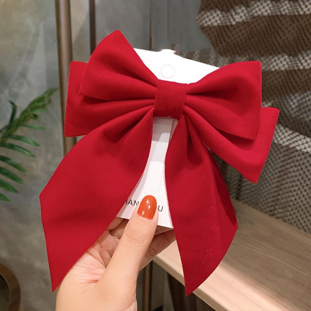 1 Stück modische Haarspangen mit roter Schleife, Stoffdesign, perfektes tägliches Haarstyling, sieht festliche Outfits aus, schickes, süßes Accessoire mit Erhöhung – Detail 6