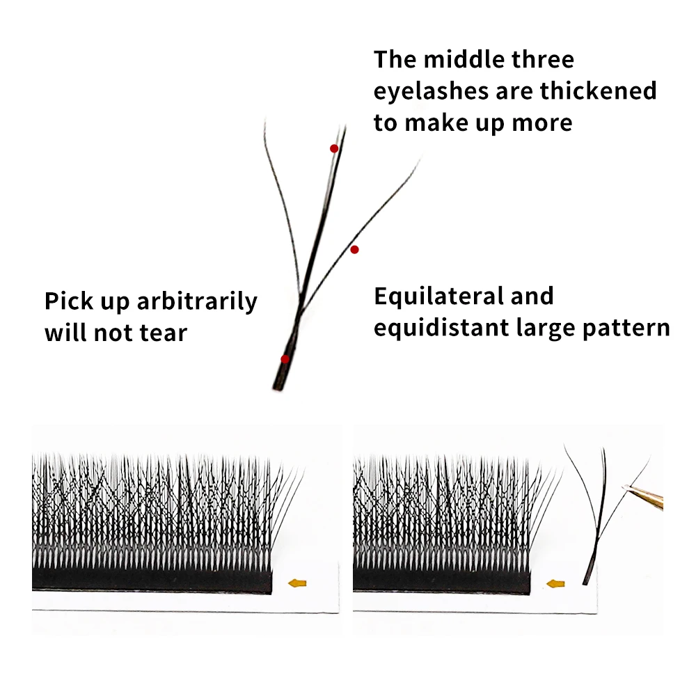 LAIYANUO 3D W pestañas de tres núcleos con puntas triples W extensiones de pestañas Sha blíster prefabricadas ventiladores de dos núcleos dobles