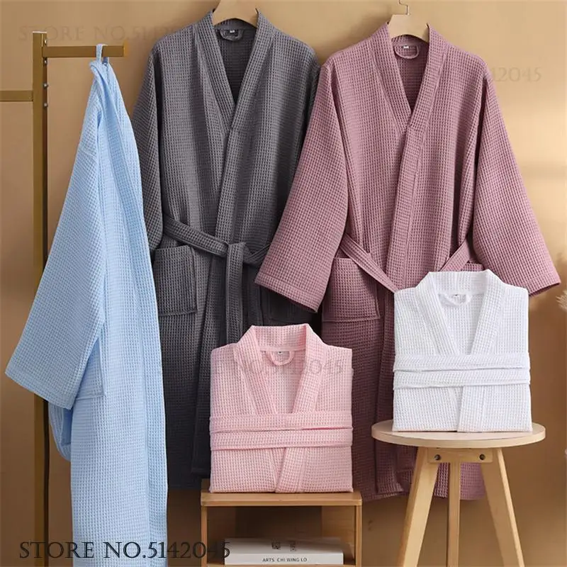 Waffle Couple Sleep Robe Home Dress Spring Summer Bathrobe Nightwear Loose Skin Friendly Breathable Sleepwear Loungewear Pajama