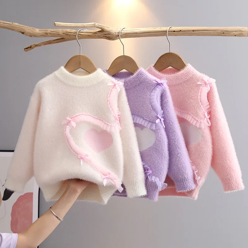 Winter Autumn New Baby Girls Sweater Long Sleeve Cute Ruffles Ribbons Knit Clothes Student Knitwear Pullover Teens Top GY08111