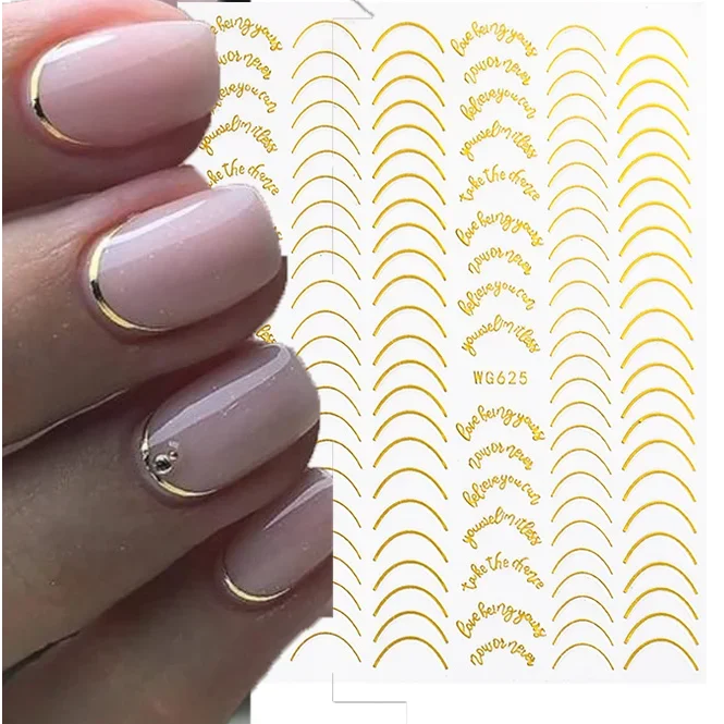 Calcomanías de letras 3D, curvas de Gel para uñas, deslizadores artísticos, decoración de manicura, líneas simples, pegatinas para uñas, rayas de Metal de oro rosa