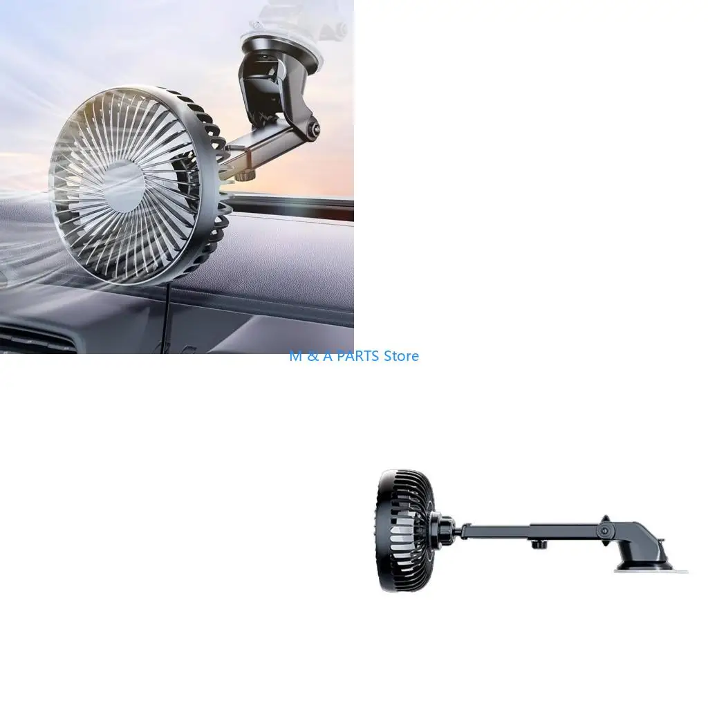U1JF 360 Degree Rotating Car Fan USB Power Dashboard Windscreen Mount Cooling Fan Interior Suction Cup Car Air Circulator Fan