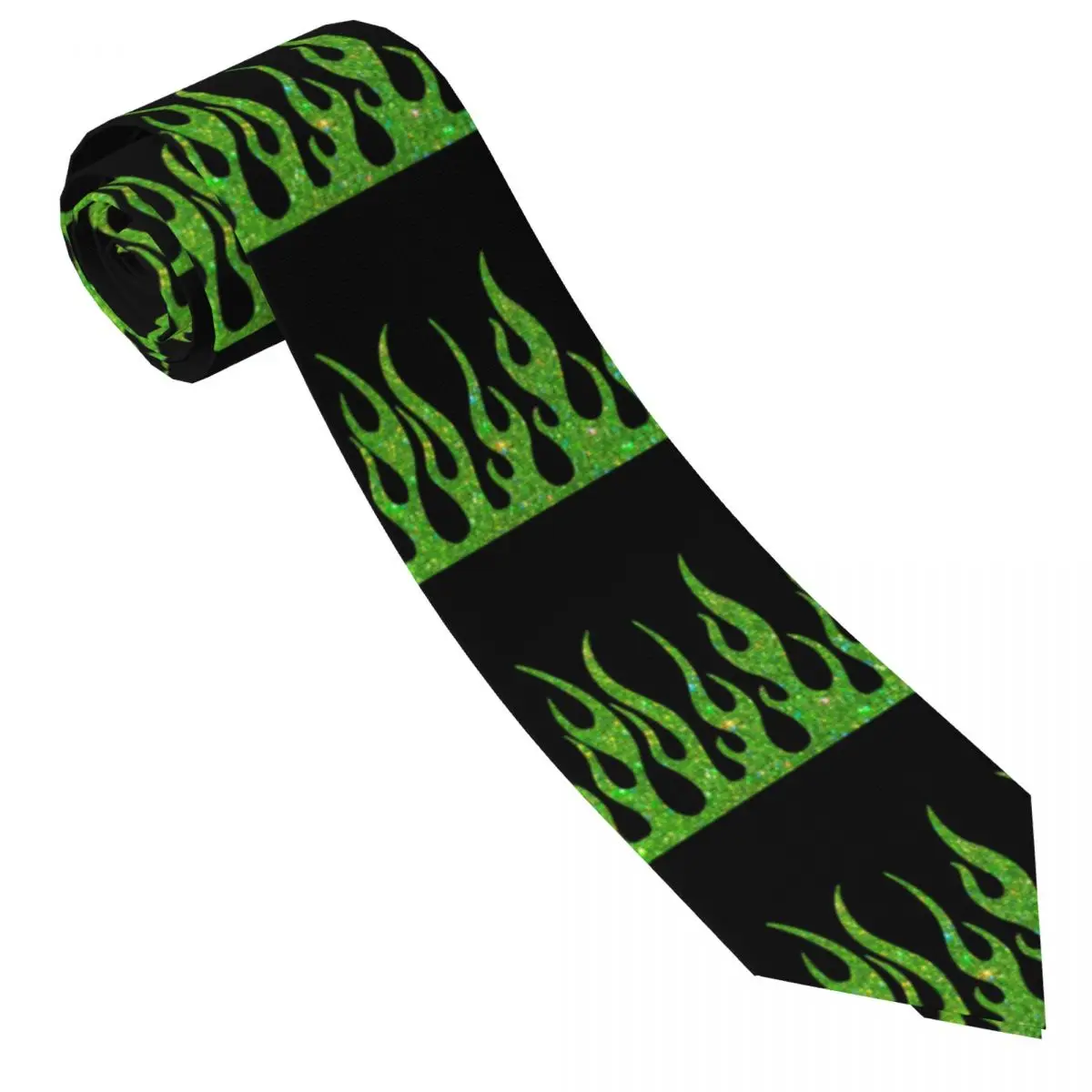 Custom Green Glitter Flames Neck Ties Men Printed Necktie Vintage Fire Aesthetic For Business Mens Silk Tie