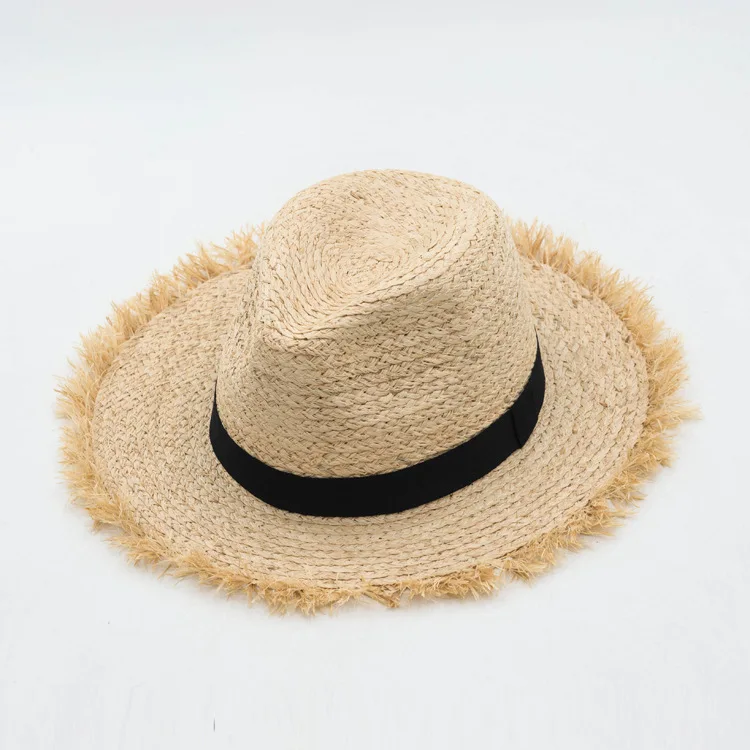 

X402 Raw Brim Raffia Straw Hat Lafite Jazz Caps Outdoor Beach Hat Tourism Edge Grinding Lafite Sun Hat Wide Brim Panama Hats