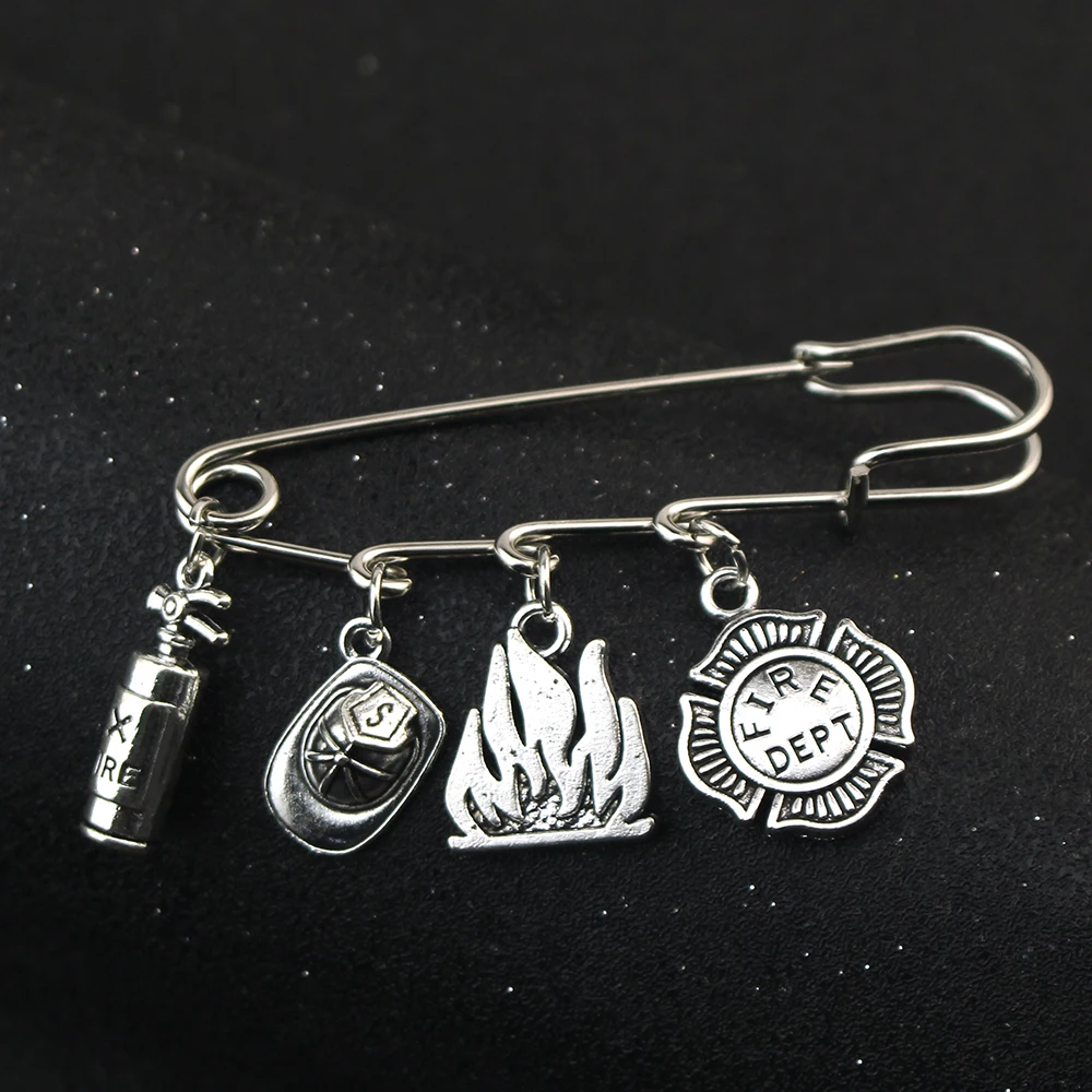 DEPT firefighter Fireman Brooch Fire Hero Creative Fireman Gift Fire Dept Fire Hat Fire Extinguisher Pendant Pin Jewelry