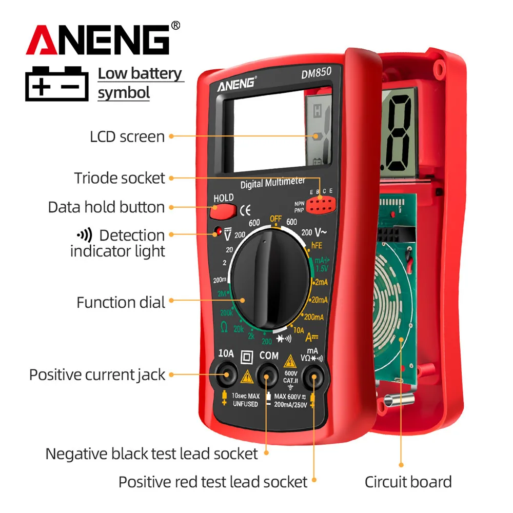 ANENG DM850 1999 zliczeń multimetr cyfrowy elektryczny profesjonalny automatyczny tester napięcia AC/DC prąd Ohm amperomierz detektor narzędzia