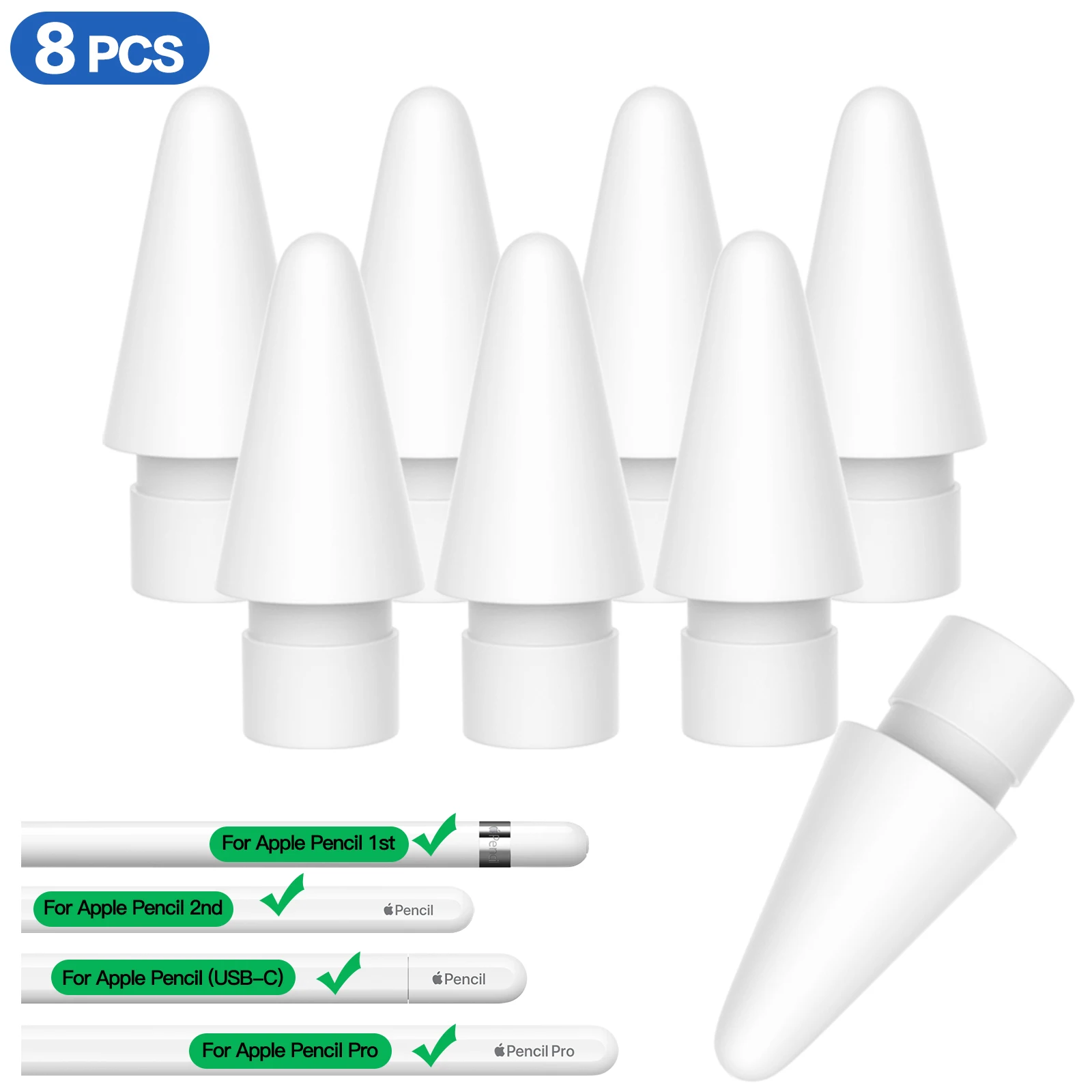 Official Replacement Tips Compatible with Apple Pencil 1 2 Gen iPad Pro Tip - iPencil Nib for 1 st Pencil 2 Gen/ White 4 Pack