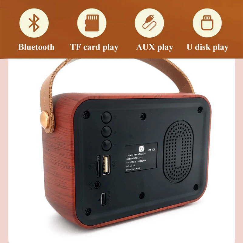 Портативный ретро FM AM радио, классический винтажный радиоприемник, перезаряжаемый беспроводной Bluetooth-динамик, TF-карта, USB AUX, аудиоплеер