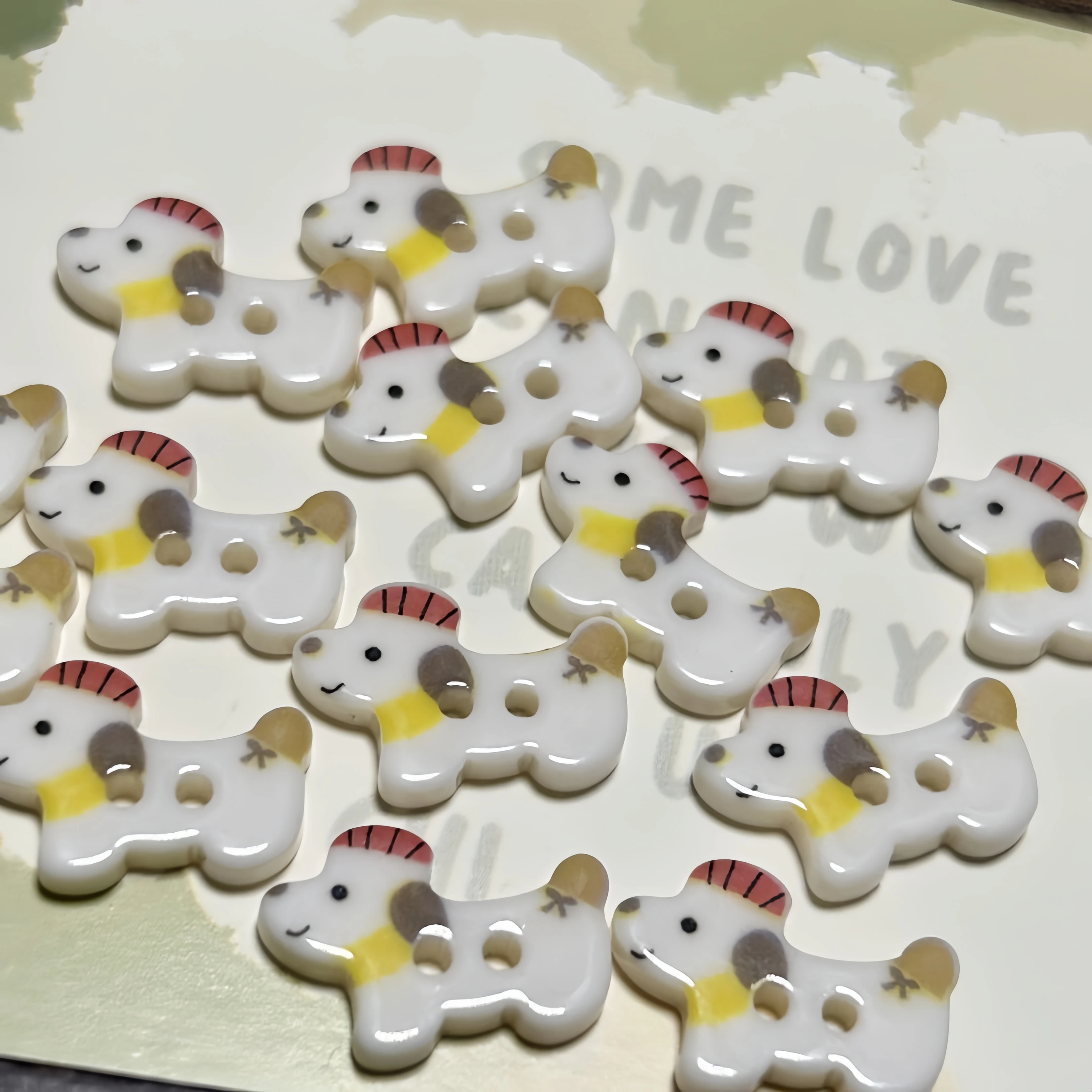 20Pcs Cute Cartoon Dog Resin Buttons - Beige Puppy with Pink Hat Sewing Buttons for Sweaters, Shirts & DIY Crafts