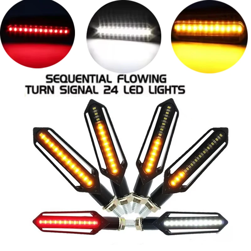 Motorcycle LED Turn Signal Light 24LED Dual Color White Light Red Light Flowing Blinker Lamp Indicators Brake light Accessories