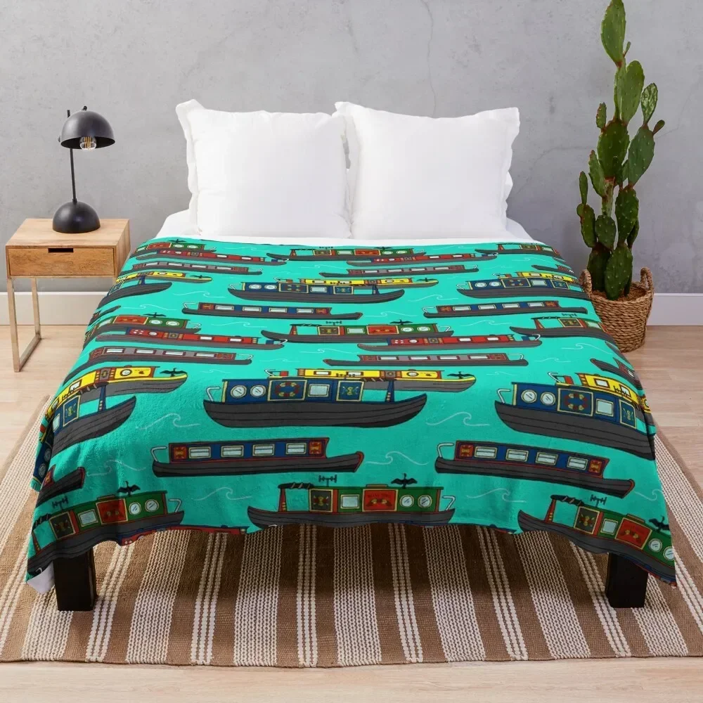 Canal Narrowboats and Barges on the Water Throw Blanket Decorative Sofa Luxury Thicken Blankets