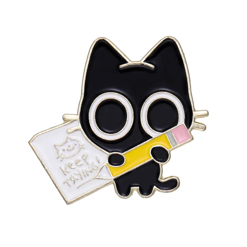 Cartoon cute little black cat style badges Funny personality animal alloy pins Accessory wholesale Gift to friends