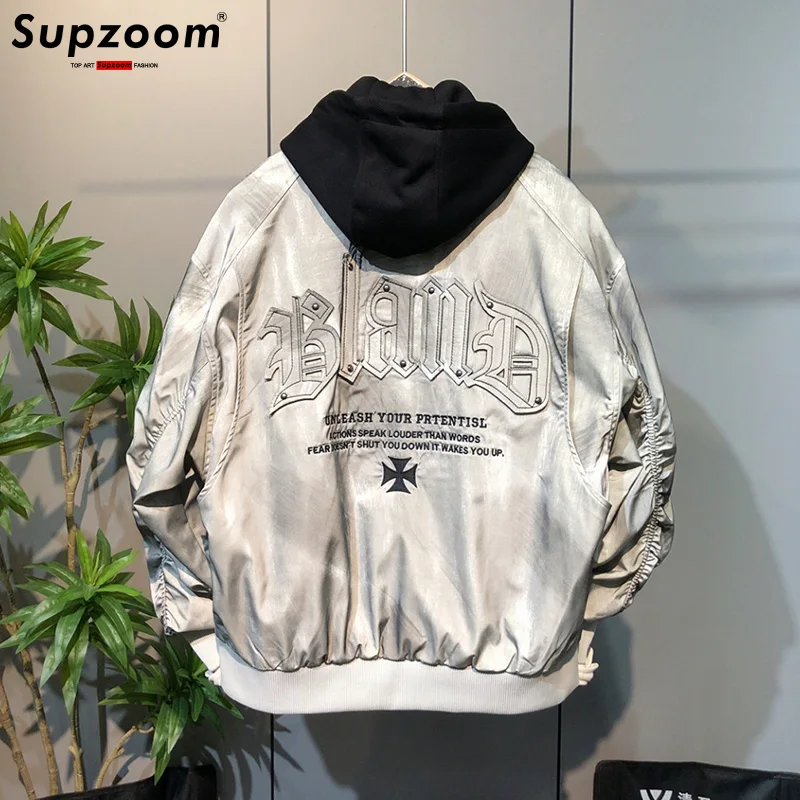 

Supzoom Новое поступление осенне-зимняя яркая тканевая верхняя модная куртка для мужчин и женщин на молнии с капюшоном и вышивкой