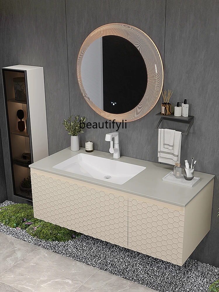 

Minimalist Bathroom Cabinet Combination Stone Plate Ceramic Whole Washbin Wash Basin Washstand Bathroom Cabinet