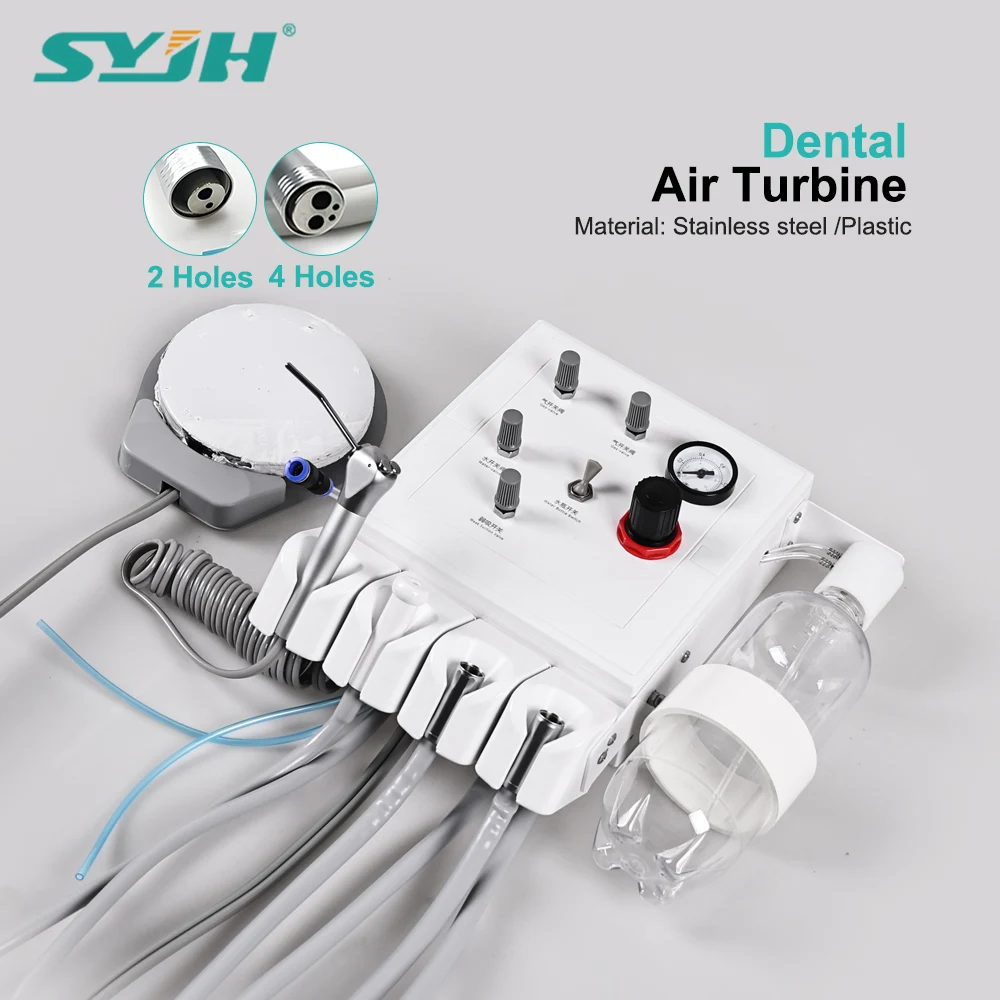 SYJH Dental 2/4 Holes Portable Turbinewith 3 Way Syringe Handpiece Dentist Air Turbine Unit Teeth Whitening Dentistry Tools