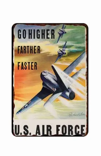 Air Force Recruiting Poster Jets 1950 Vintage Military Wall Art Tin Sign  8 x 12