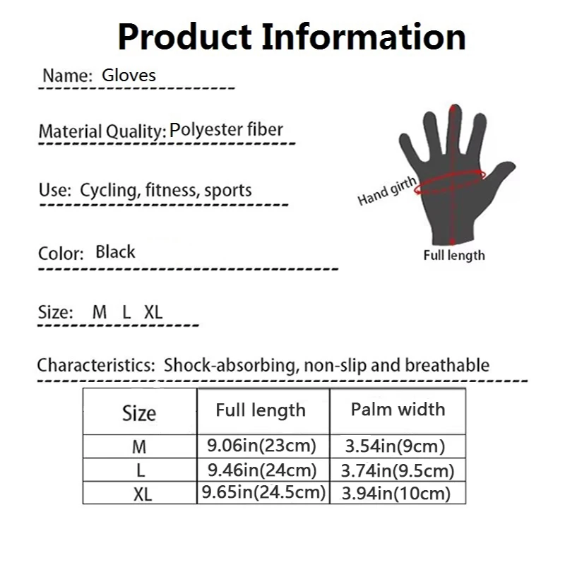 1 Pair of All Finger Thin Gloves Breathable and Shockproof Touch Screen Gloves Spring and Summer Mountain Road Cycling Gloves