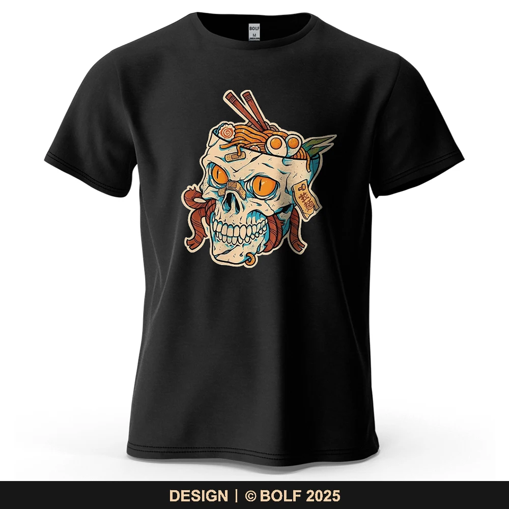 Herren-T-Shirt mit Ramen-Motiv, Totenkopf-Motiv, 100 % Baumwolle, übergroße Lebensmittel-Festivals, grafische Ausflüge, T-Shirts für Damen, Tops, Streetwear