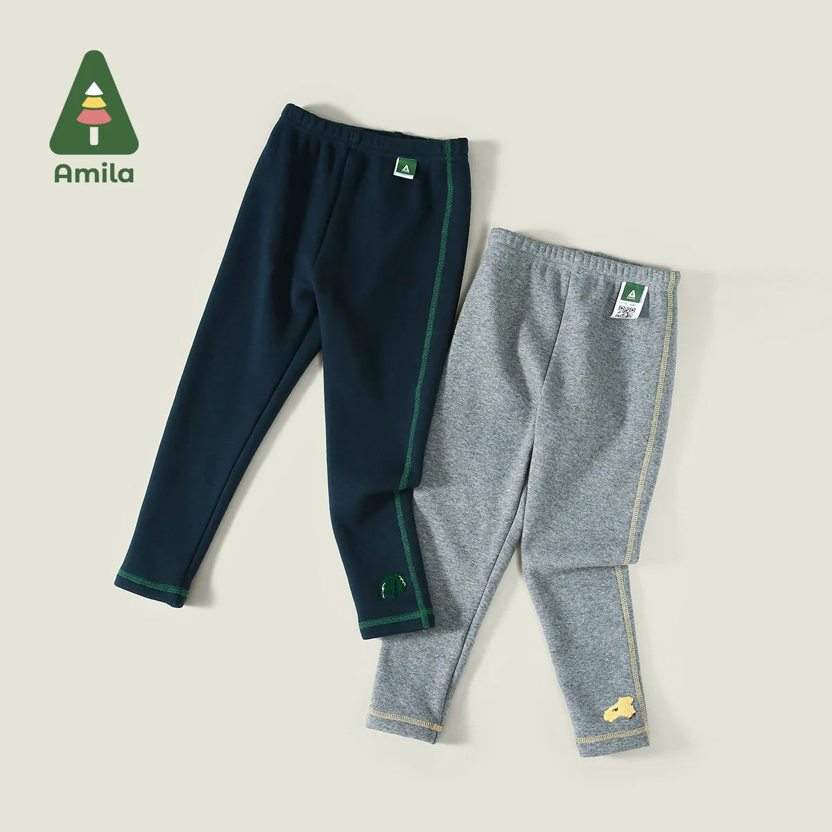 Amila Baby Leggings 2024 Winter New High Quality Girls Solid Color Soft Warm Plus Velvet Casual Loose Children’s Trousers