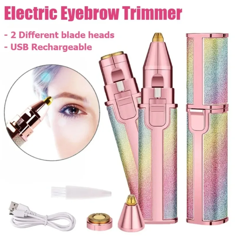 New Electric Eyebrow Trimmer for Women 2 In1 Rechargeable Facial Hair Removal & Eyebrow Shaver Painless Face Razor Body Epilator