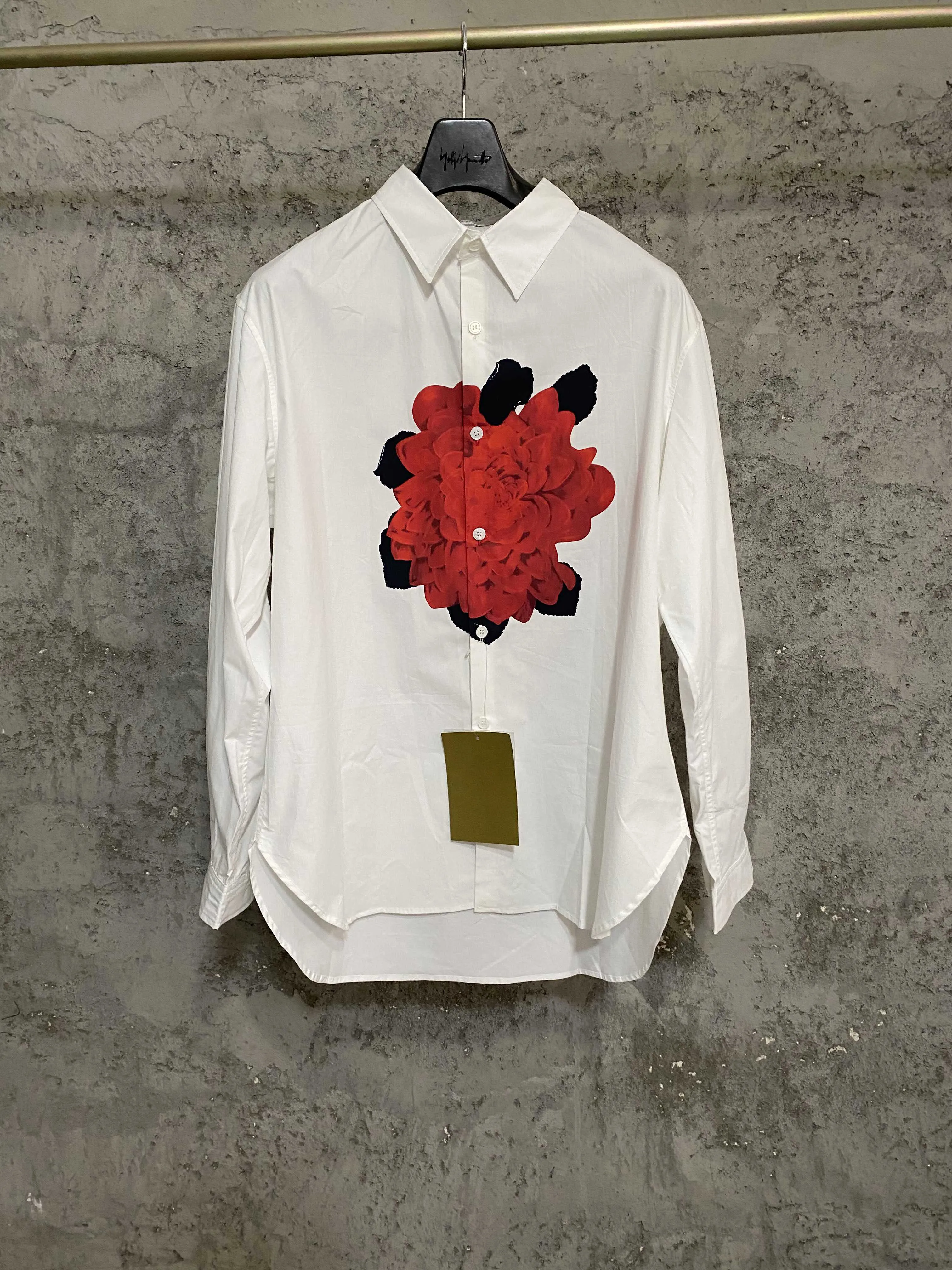 

Big red flower shirt, Japanese custom-woven pure cotton fabric white shirt for banquet