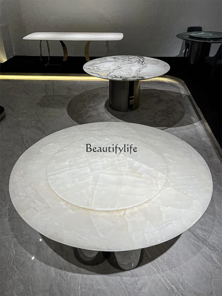 

yj21 Natural luxury stone dining table light luxury high sense simple marble round table