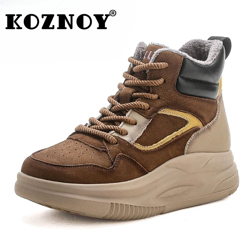 Koznoy 4.5CM Suede Genuine Leather Platform Wedge Autumn Causal Flats Fashion Thick Bottom Spring Women Chunky Sneakers Shoes