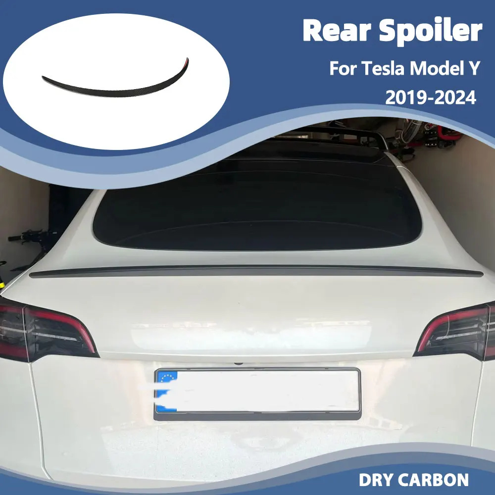 Car Rear Trunk Spoiler Wings for Tesla Model Y 2019-2024 Dry Carbon Fiber Rear Boot Lid Wing Lip Spoiler