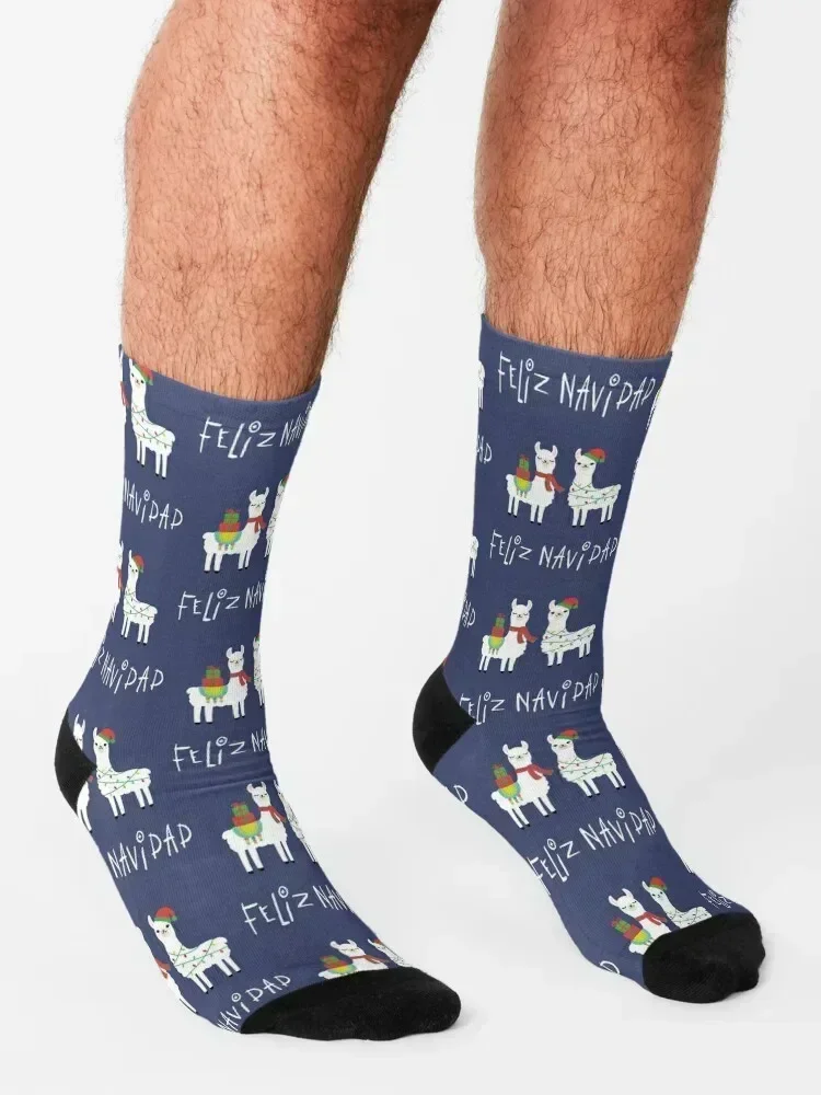 Christmas Llama Feliz Navidad (Spanish Alpaca) Socks Lots luxe set Toe sports Socks Women's Men's