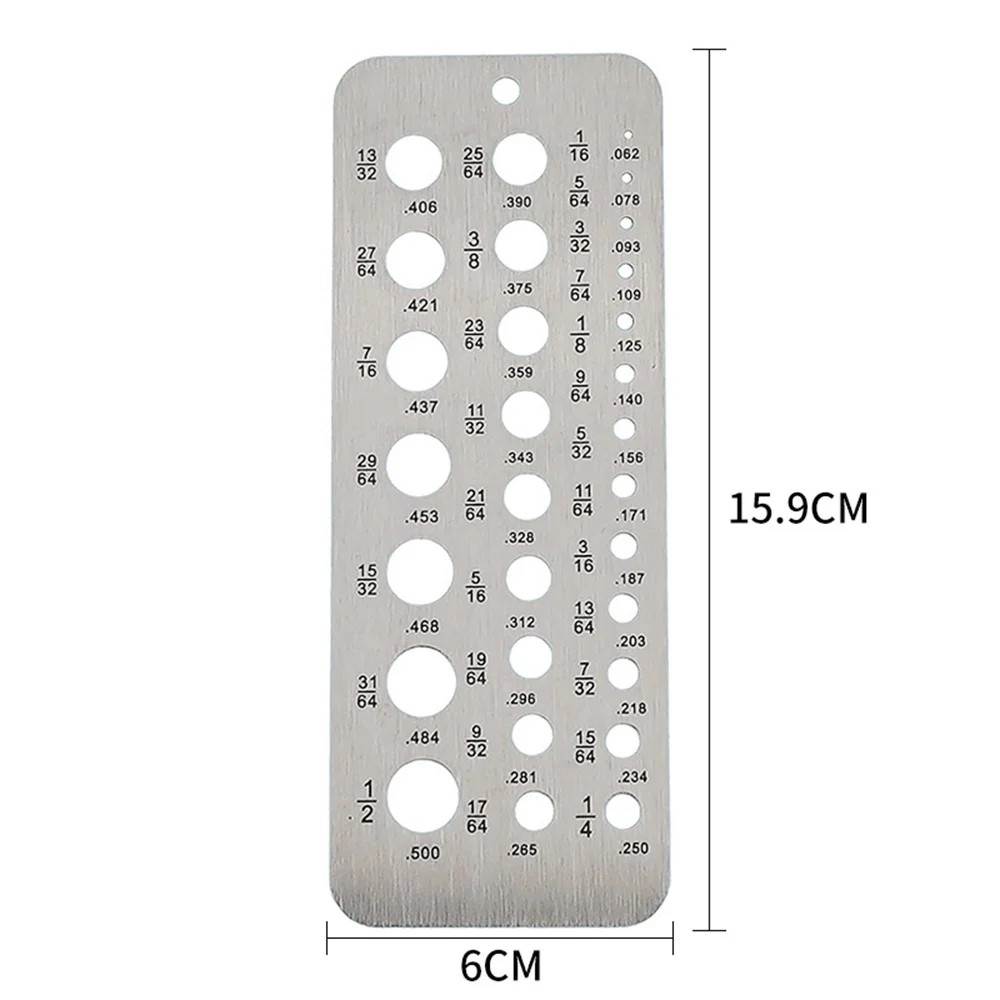 Stainless Steel 29-Hole Drill Gauge with High Contrast Markings Durable Quick Precise Measuring 1/16 Inch to 1/2 Inch Size Bits