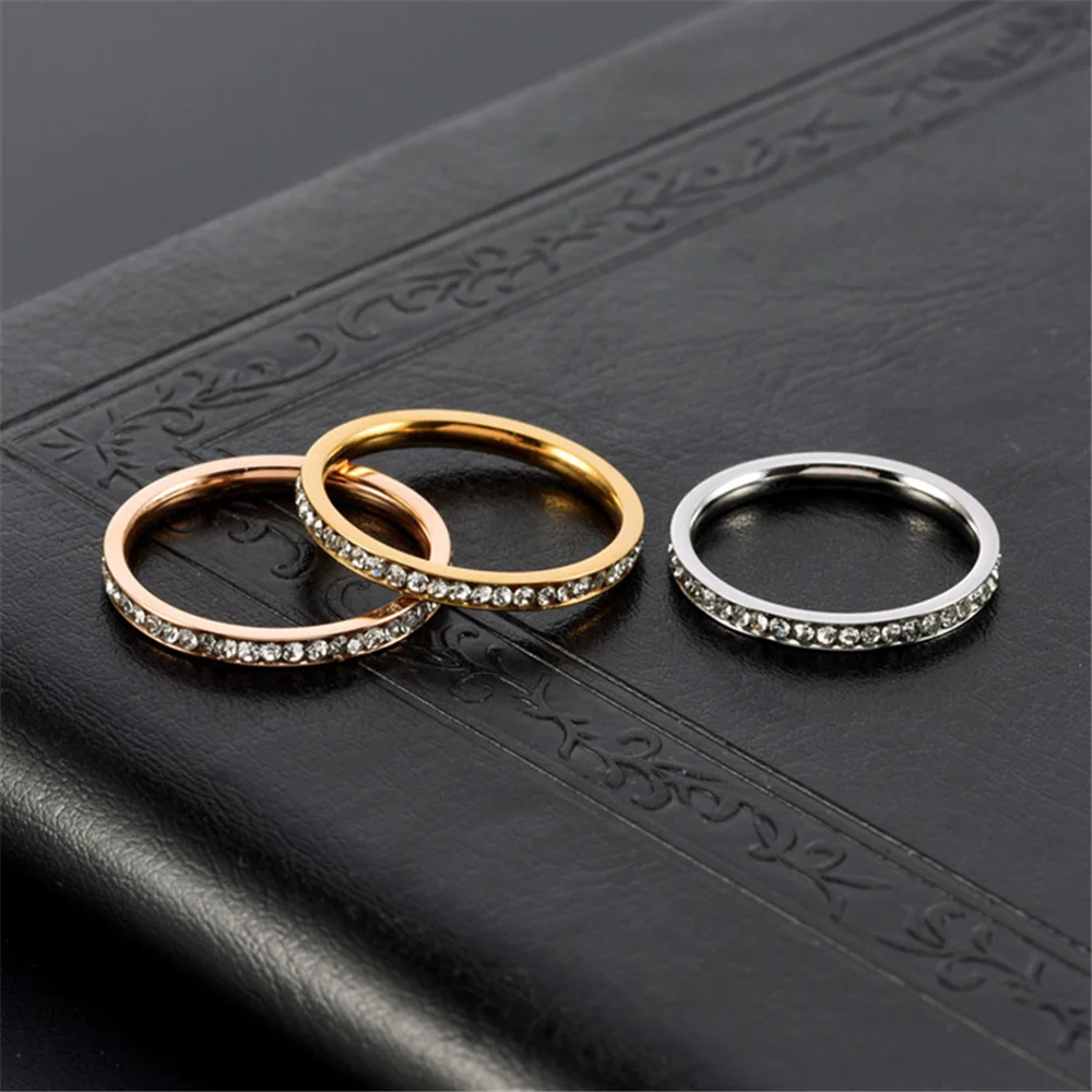 2022 Iced Out Cubic Zirconia Ring Womens Gold/Silver Color Stainless Steel Wedding Band Rings for Women Fashion Jewelry Gifts