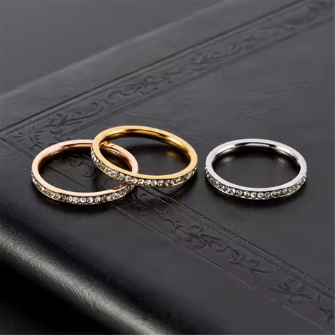 2mm Iced Out Cubic Zirconia Ring Female Gold Silver Color Stainless Steel Wedding Band Rings for Women Fashion Jewelry Gift 2025
