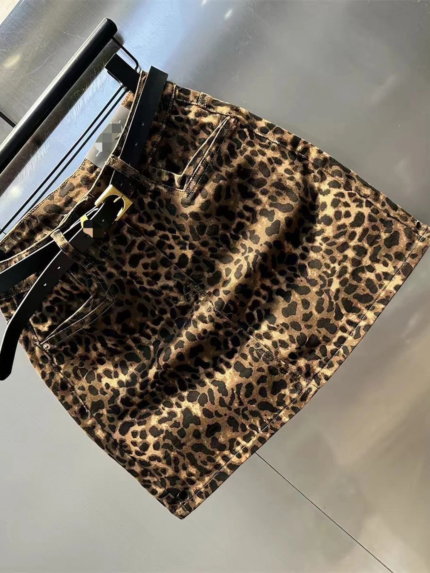 American Style High Waist Leopard Print Half Skirt Women's Fashionable Autumn New Denim  Skirt Bodycon Trendy Short Skirt